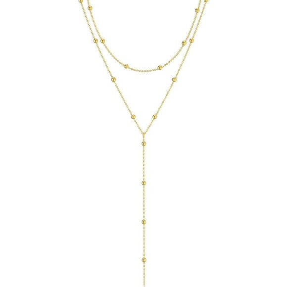 Jewelry - Women's Sterling Silver Y-Shaped Trendy Layered Simple Gold Necklace Jewelry